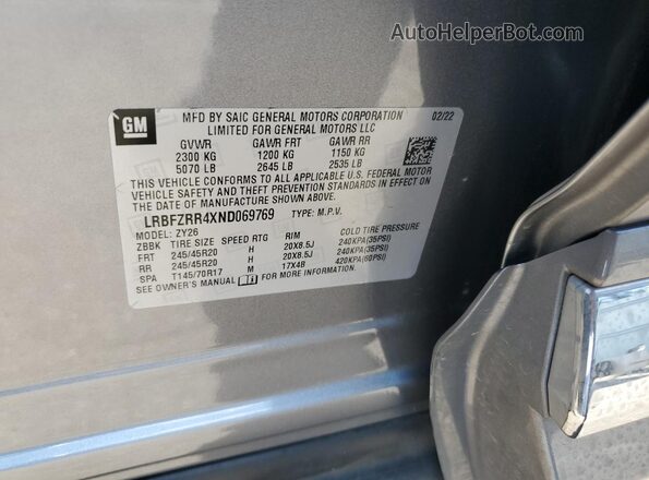 LRBFZRR4XND069769 2022 BUICK ENVISION Silver VIN sticker view