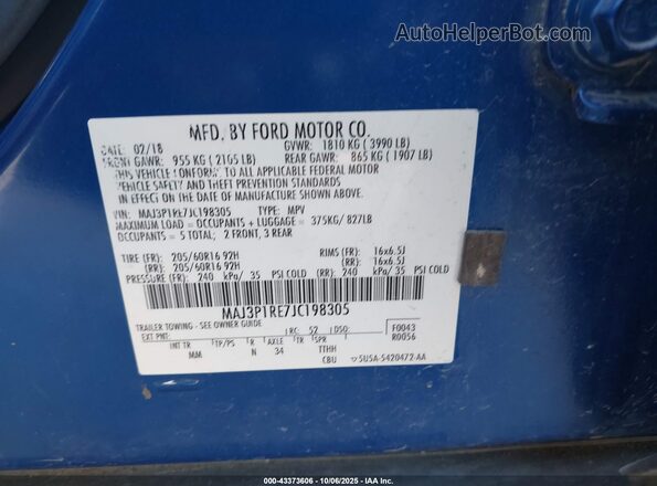 MAJ3P1RE7JC198305 2018 FORD ECOSPORT Blue 