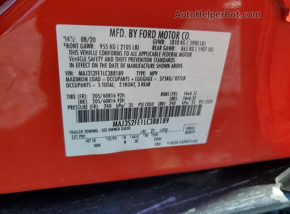 MAJ3S2FE1LC388189 2020 FORD ECOSPORT Красный Вид наклейки с VIN-кодом