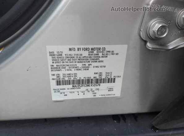 MAJ3S2FE2MC453570 2021 FORD ECOSPORT Silver Engine compartment view