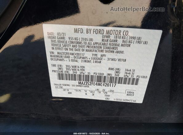 MAJ3S2FE4MC420117 2021 FORD ECOSPORT Black Engine compartment view