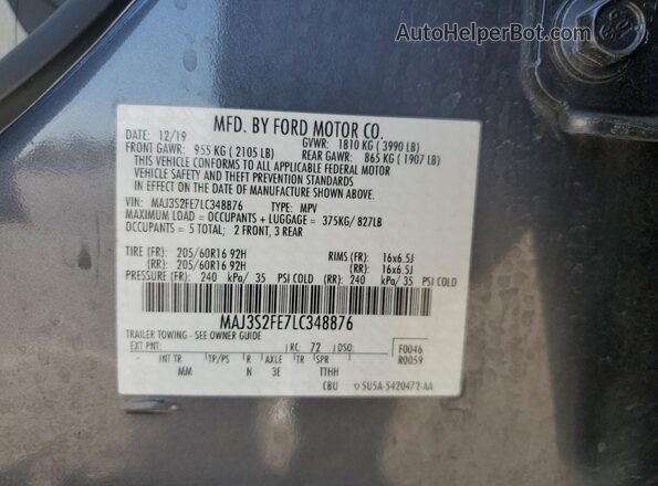 MAJ3S2FE7LC348876 2020 FORD ECOSPORT Серый Вид наклейки с VIN-кодом