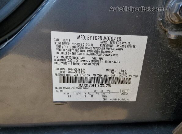 MAJ3S2GE1LC331201 2020 FORD ECOSPORT Gray Widok wnętrza 360 stopni