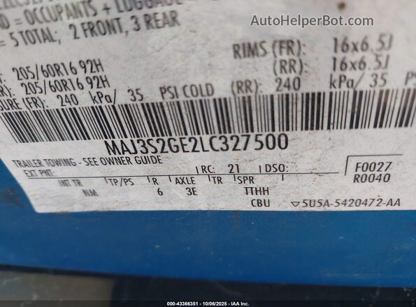 MAJ3S2GE2LC327500 2020 FORD ECOSPORT Синий Вид подкапотного пространства