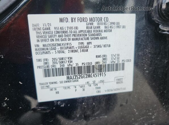 MAJ3S2GE2MC451915 2021 FORD ECOSPORT Black Widok komory silnika