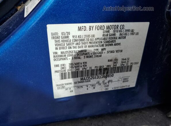 MAJ3S2GE3LC368850 2020 FORD ECOSPORT Синий Вид наклейки с VIN-кодом