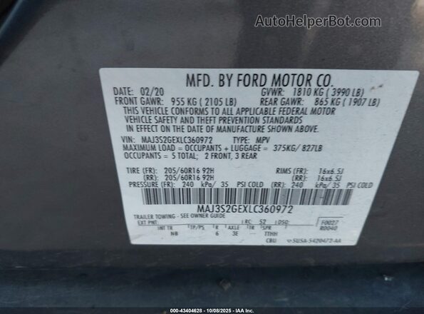 MAJ3S2GEXLC360972 2020 FORD ECOSPORT Gray Widok komory silnika