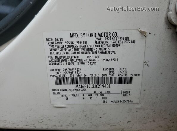 MAJ6P1CL3JC219431 2018 FORD ECOSPORT White 