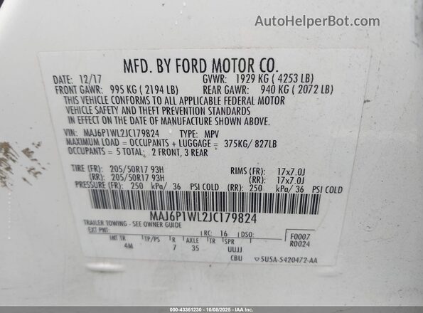 MAJ6P1WL2JC179824 2018 FORD ECOSPORT White 