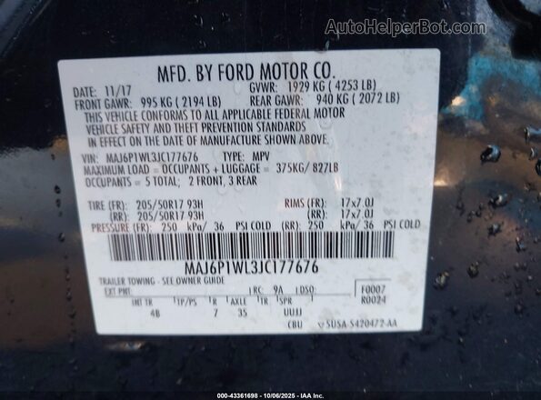 MAJ6P1WL3JC177676 2018 FORD ECOSPORT Black Vista del compartimento del motor