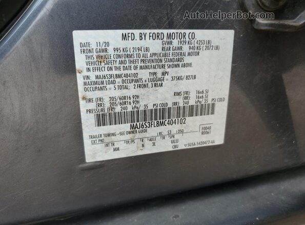 MAJ6S3FL8MC404102 2021 FORD ECOSPORT Charcoal Vista del compartimento del motor