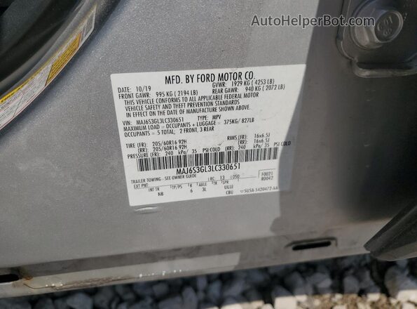 MAJ6S3GL3LC330651 2020 FORD ECOSPORT Silver VIN კოდის სტიკერის ხედი