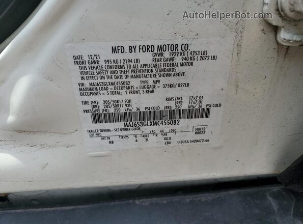 MAJ6S3GLXMC455082 2021 FORD ECOSPORT White VIN կոդի պիտակի տեսք
