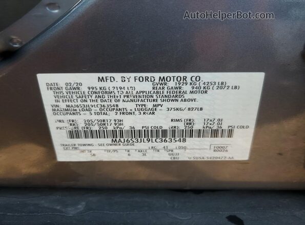 MAJ6S3JL9LC363548 2020 FORD ECOSPORT Угольный Вид подкапотного пространства