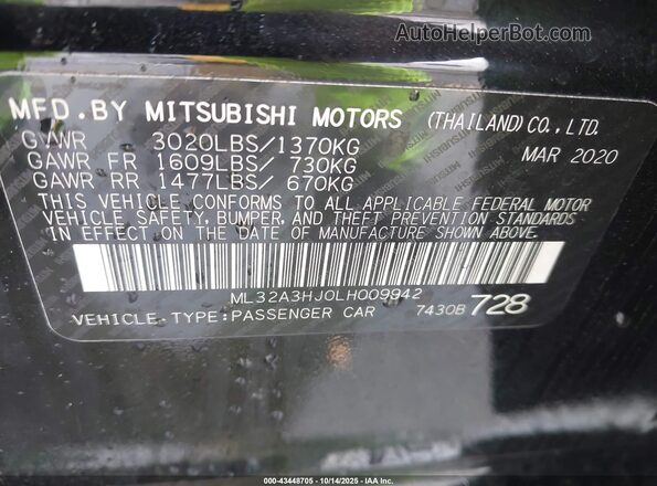 ML32A3HJ0LH009942 2020 MITSUBISHI MIRAGE Black Vista del compartimento del motor