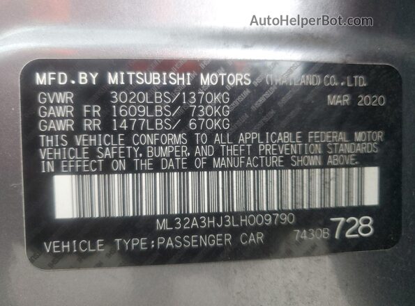 ML32A3HJ3LH009790 2020 MITSUBISHI MIRAGE Gray Vista del compartimento del motor