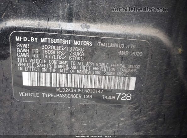 ML32A3HJ5LH010147 2020 MITSUBISHI MIRAGE Black Vista del compartimento del motor