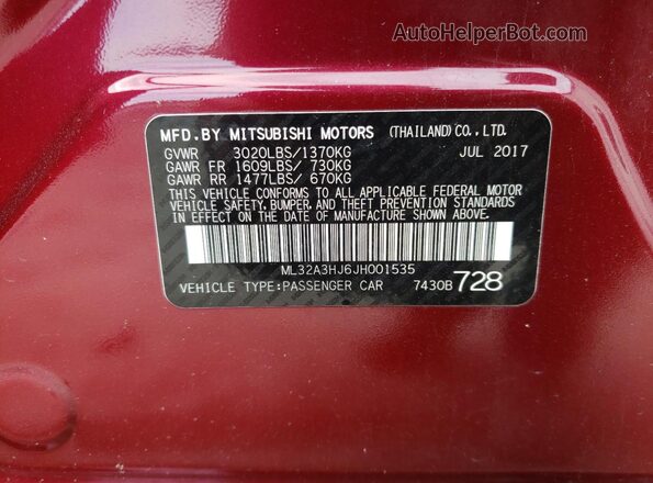 ML32A3HJ6JH001535 2018 MITSUBISHI MIRAGE Maroon 