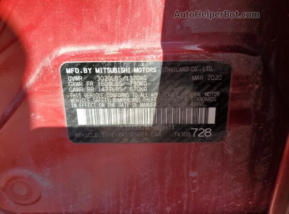 ML32A3HJ9LH009373 2020 MITSUBISHI MIRAGE Красный Вид наклейки с VIN-кодом
