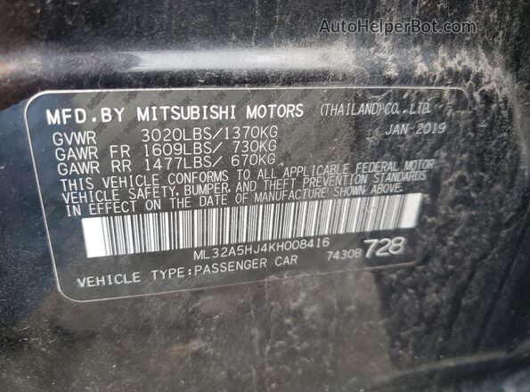 ML32A5HJ4KH008416 2019 MITSUBISHI MIRAGE Black Vista de la etiqueta del VIN