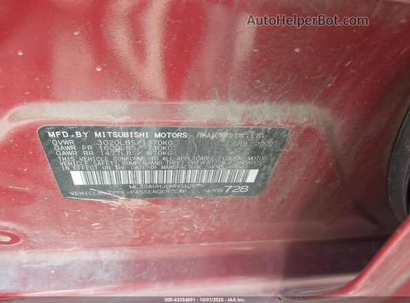 ML32AUHJ0MH010676 2021 MITSUBISHI MIRAGE Красный Вид подкапотного пространства