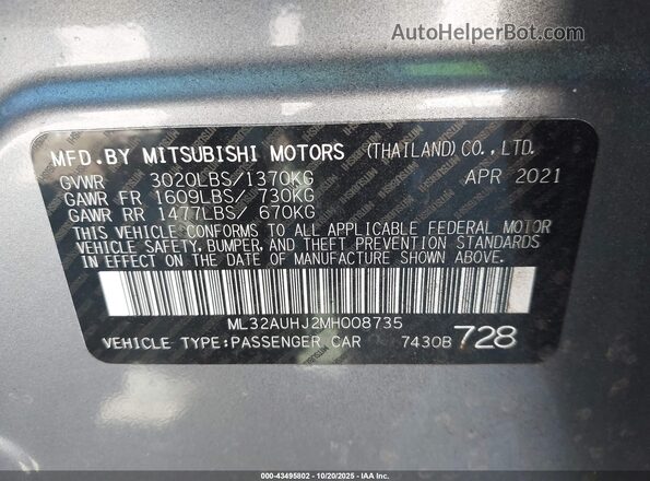 ML32AUHJ2MH008735 2021 MITSUBISHI MIRAGE Серый Вид подкапотного пространства