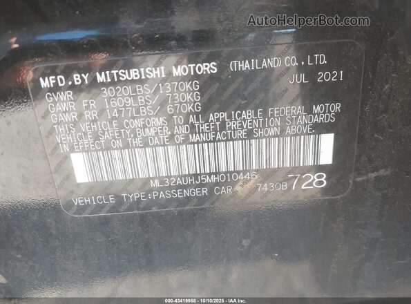 ML32AUHJ5MH010446 2021 MITSUBISHI MIRAGE Black Widok komory silnika