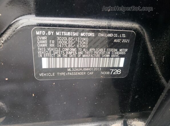 ML32AUHJ6MH012013 2021 MITSUBISHI MIRAGE Black Вид підкапотного простору