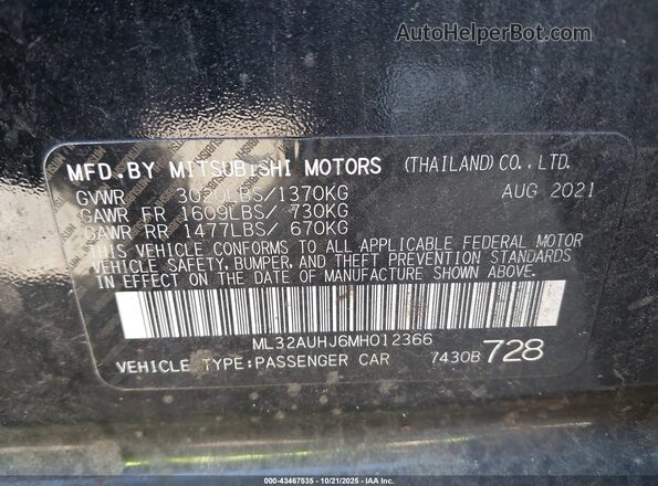 ML32AUHJ6MH012366 2021 MITSUBISHI MIRAGE Black Widok komory silnika