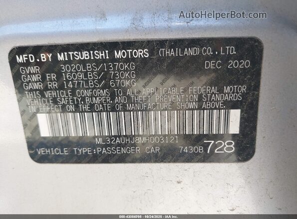 ML32AUHJ8MH003121 2021 MITSUBISHI MIRAGE Silver Вид підкапотного простору