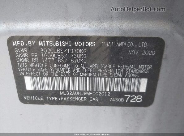 ML32AUHJ9MH002012 2021 MITSUBISHI MIRAGE Gray Widok komory silnika