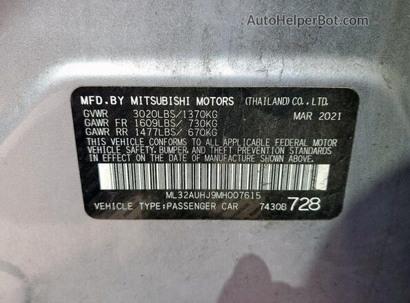 ML32AUHJ9MH007615 2021 MITSUBISHI MIRAGE Silver Widok komory silnika