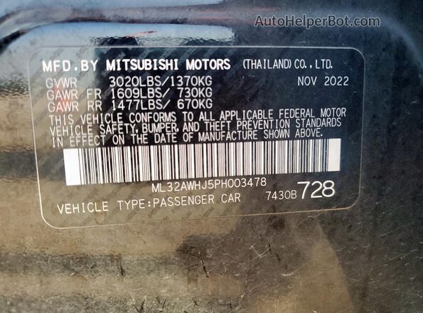 ML32AWHJ5PH003478 2023 MITSUBISHI MIRAGE Black 