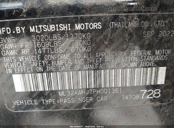 ML32AWHJ7PH001361 2023 MITSUBISHI MIRAGE Black Вид підкапотного простору