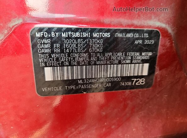 ML32AWHJ9PH005900 2023 MITSUBISHI MIRAGE Red Vista del compartimento del motor