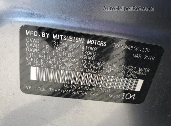 ML32F3FJ0JHF12200 2018 MITSUBISHI MIRAGE Серый 