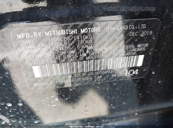 ML32F3FJ0LHF06092 2020 MITSUBISHI MIRAGE G4 Black Вид підкапотного простору