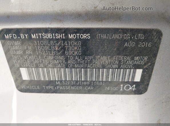 ML32F3FJ1HHF11681 2017 MITSUBISHI MIRAGE G4 Silver Engine compartment view