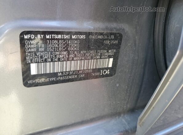ML32F3FJ1LHF10555 2020 MITSUBISHI MIRAGE Gray VIN კოდის სტიკერის ხედი