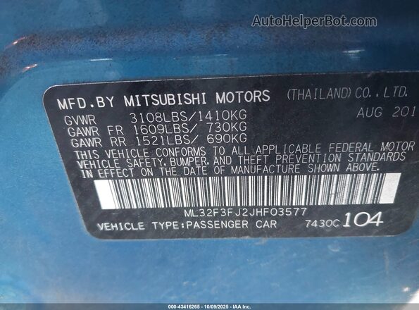 ML32F3FJ2JHF03577 2018 MITSUBISHI MIRAGE G4 Blue 