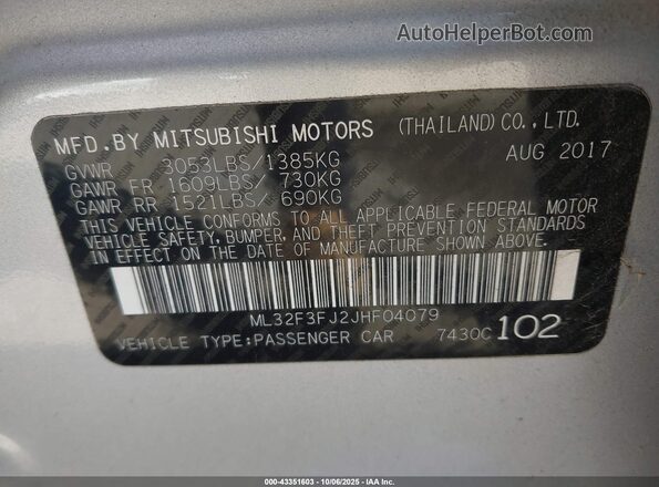 ML32F3FJ2JHF04079 2018 MITSUBISHI MIRAGE G4 Silver Widok komory silnika