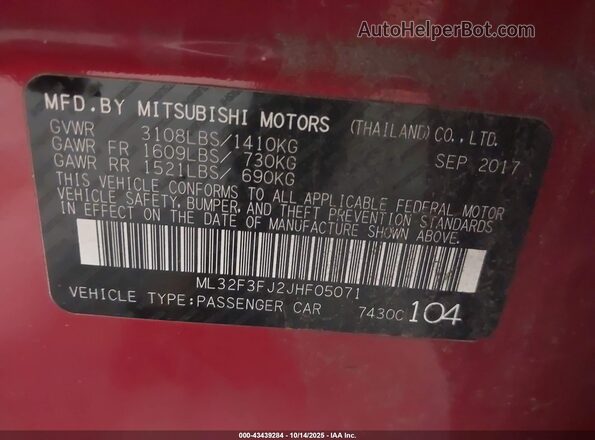 ML32F3FJ2JHF05071 2018 MITSUBISHI MIRAGE G4 Red 