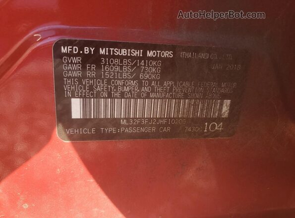 ML32F3FJ2JHF10206 2018 MITSUBISHI MIRAGE Красный Вид подкапотного пространства