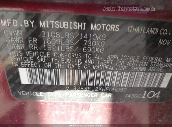 ML32F3FJ2KHF06089 2019 MITSUBISHI MIRAGE G4 Burgundy Շարժիչի բաժամունքի տեսք