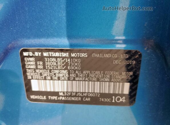 ML32F3FJ5LHF06072 2020 MITSUBISHI MIRAGE Blue Widok komory silnika