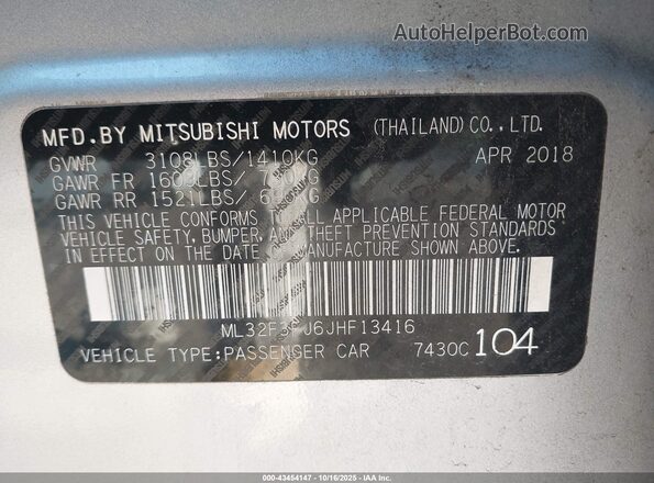 ML32F3FJ6JHF13416 2018 MITSUBISHI MIRAGE G4 Серебряный Вид подкапотного пространства