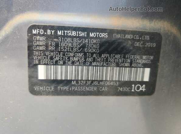 ML32F3FJ6LHF06453 2020 MITSUBISHI MIRAGE Silver VIN კოდის სტიკერის ხედი