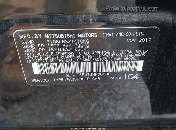 ML32F3FJ7JHF06880 2018 MITSUBISHI MIRAGE G4 Black 