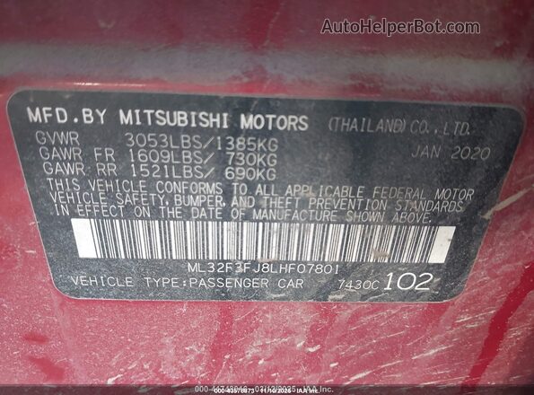 ML32F3FJ8LHF07801 2020 MITSUBISHI MIRAGE G4 Red Вид підкапотного простору