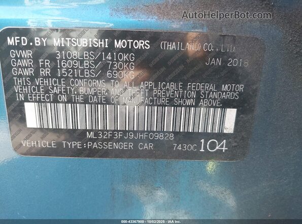 ML32F3FJ9JHF09828 2018 MITSUBISHI MIRAGE G4 Blue 